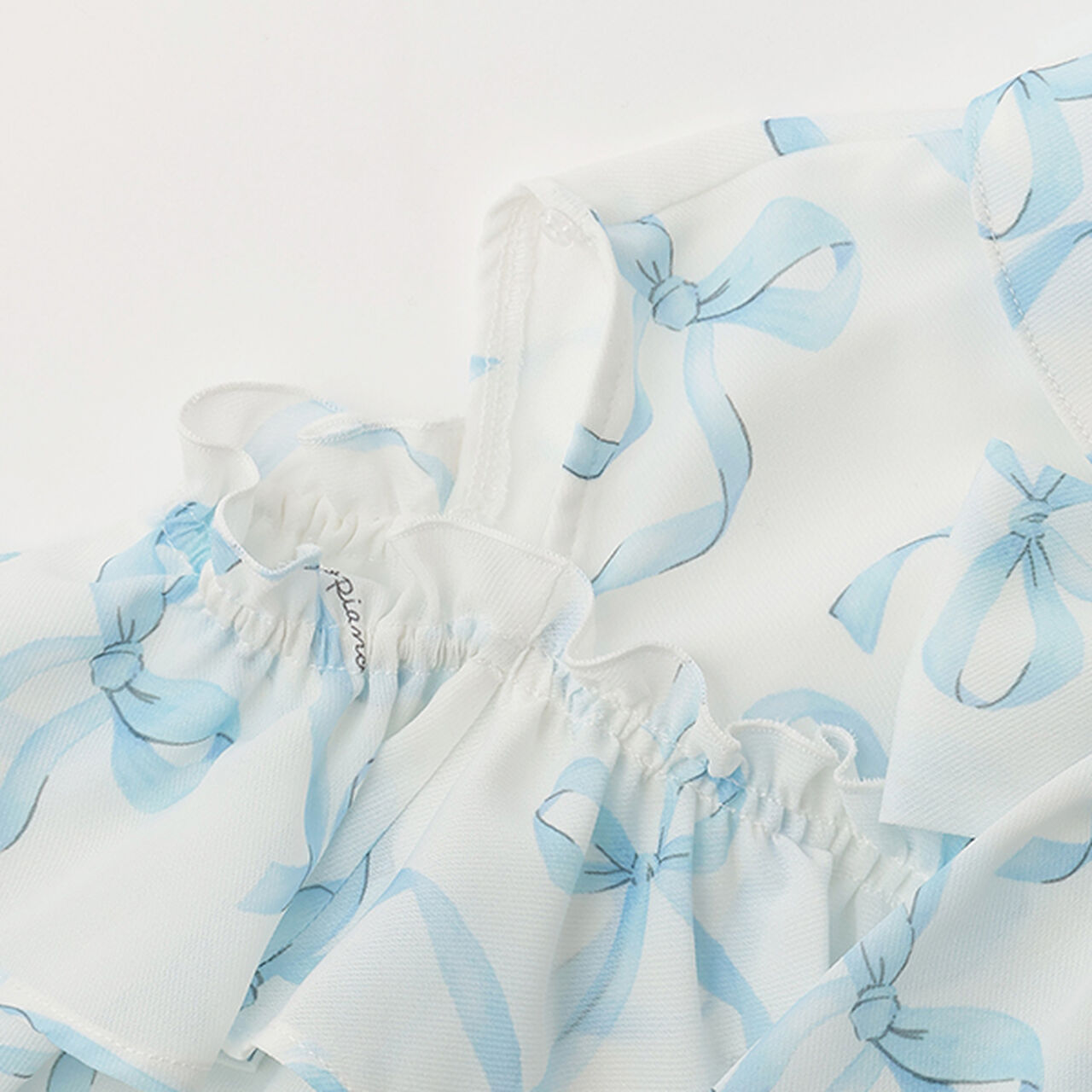 Frill Blouse with Bow Tie and Ribbon Pattern,Light blue, large image number 9