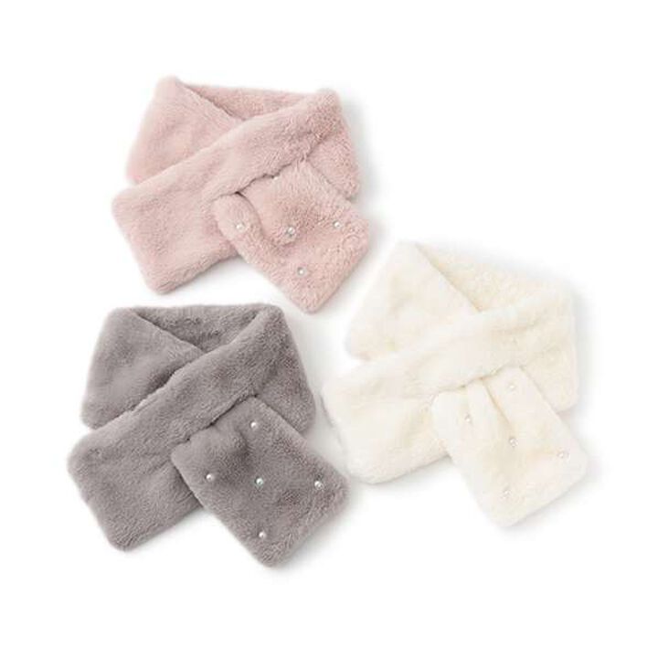 Pearl-Embellished Faux Fur Tippet,Light pink, medium image number 4