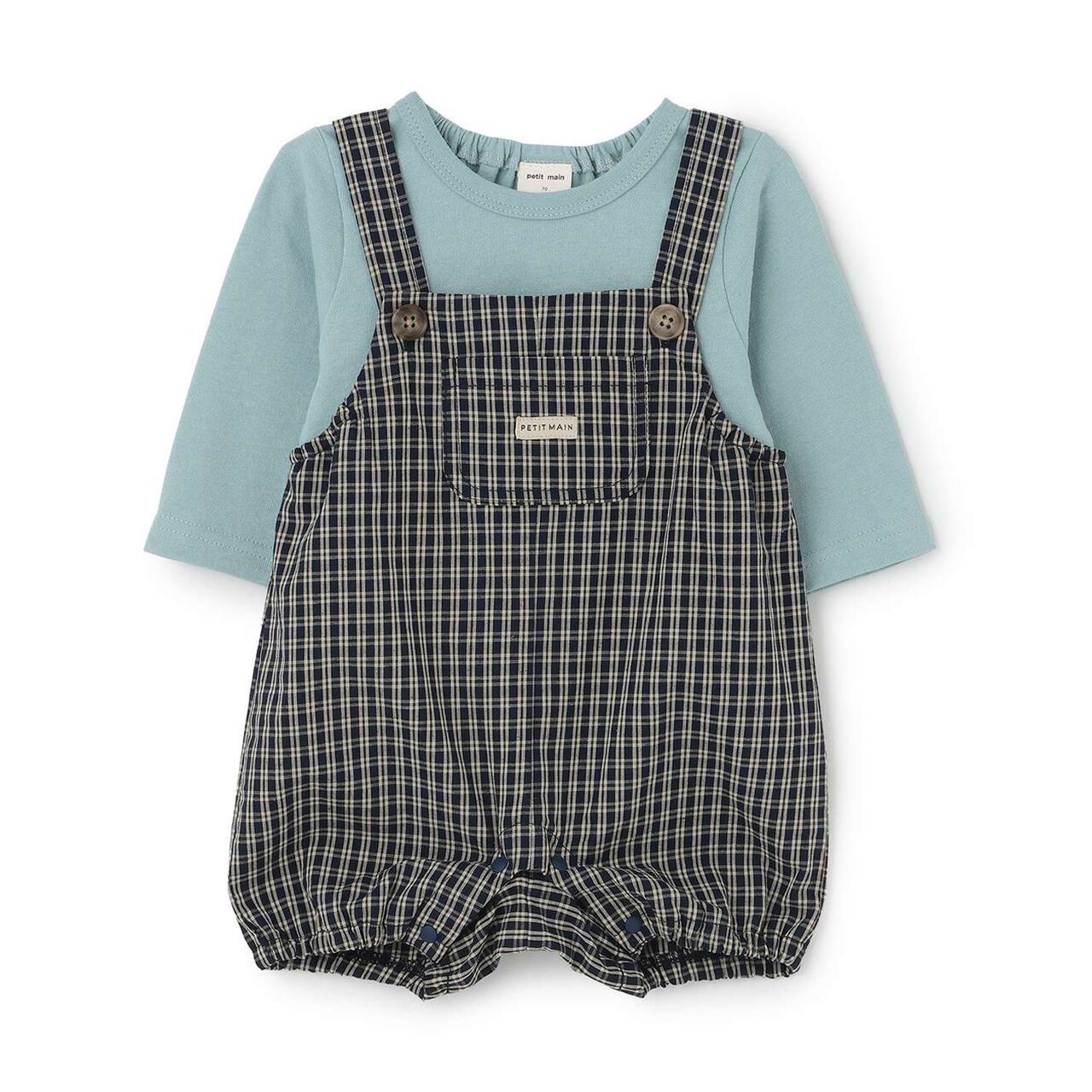 Checkered Overalls Set,Navy, large image number 0