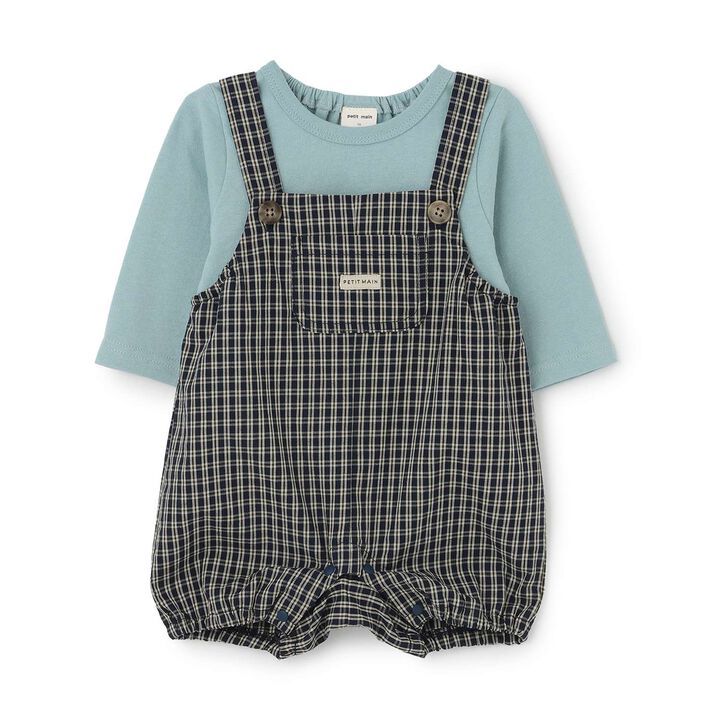 Checkered Overalls Set,Navy, medium image number 0