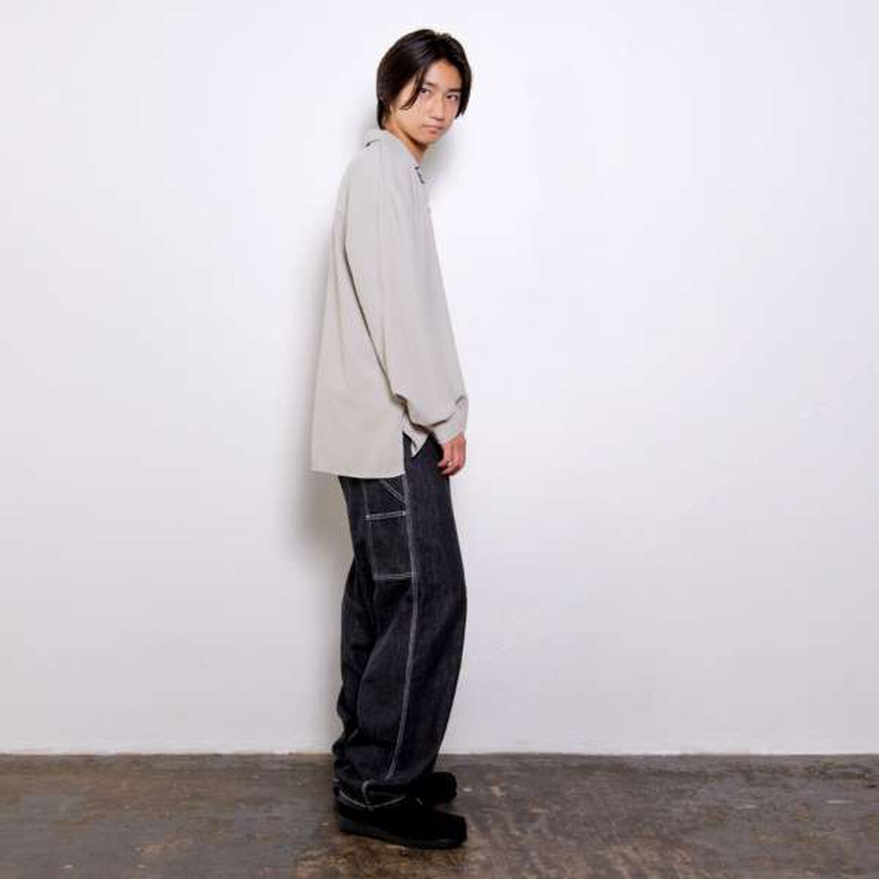 [Adult Size Available] [Set Up Compatible] Melty Open Collar Shirt,Light gray, large image number 1