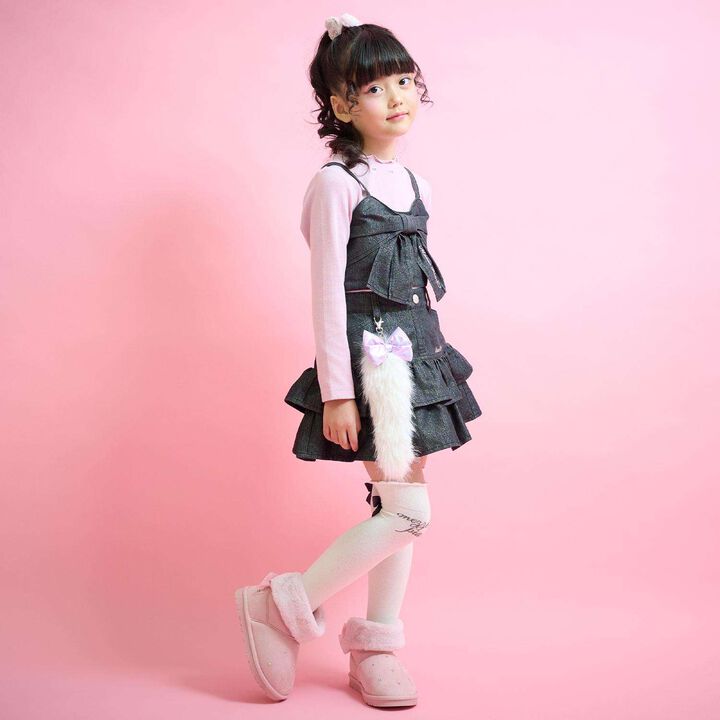 Lame Denim Tiered Skirt with Tail Charm,Navy, medium image number 17