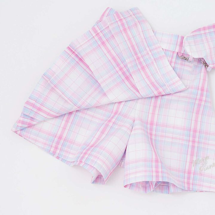 Heart Pouch Wrap-Style Checkered Culotte Skirt,Pink, medium image number 6
