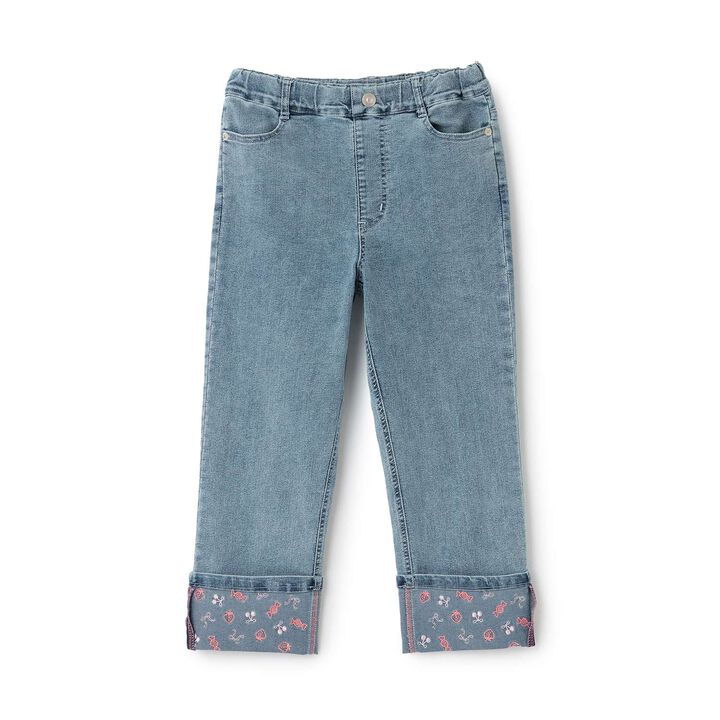 [Trois Lapins] Stretch Denim Roll-Up Pants,Sax blue, medium image number 8