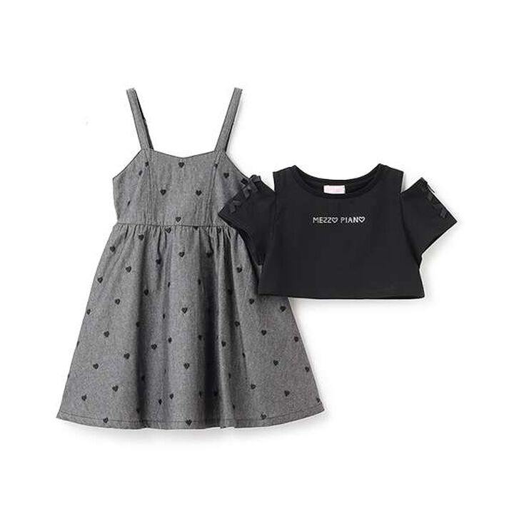 Shoulder Opening T-Shirt & Camisole One-Piece Dress Set,Black, medium image number 7