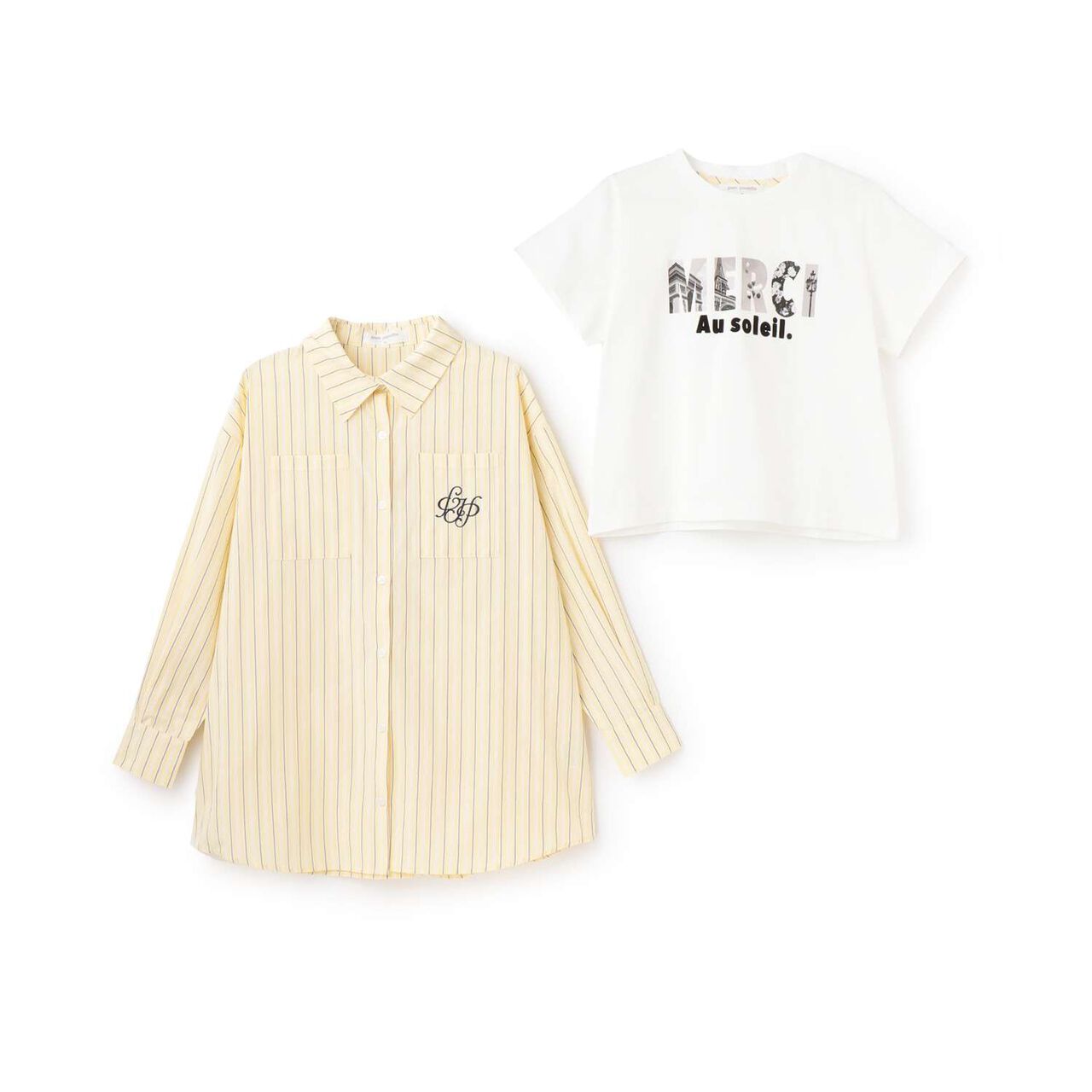 [130cm Available] Long-Sleeve Shirt & Photo Logo T-Shirt Set,Sax blue, large image number 2