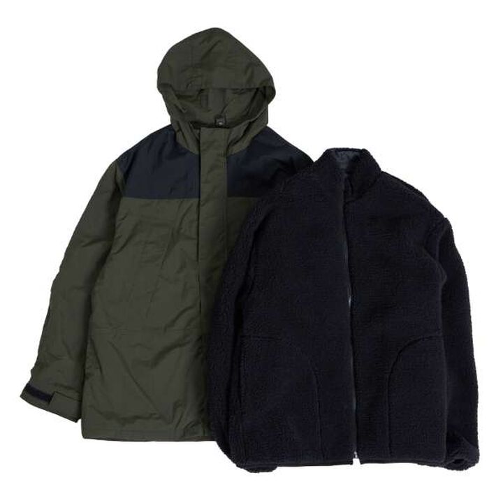 Water-Repellent Nylon 3-Way Coat with Boa Inner,Khaki, medium image number 0