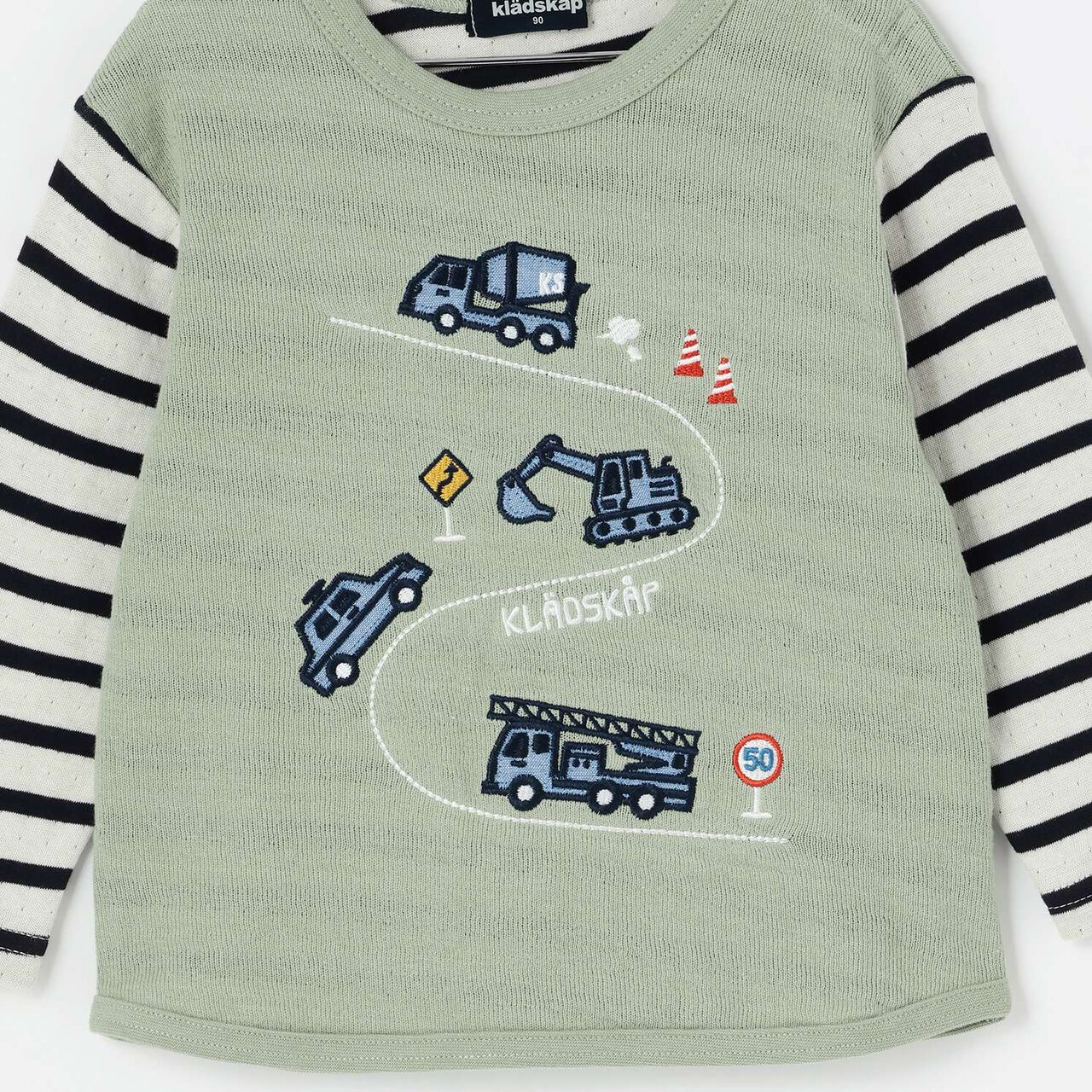 [Restock] Car Embroidery Long-Sleeve T-Shirt,Light khaki, large image number 3