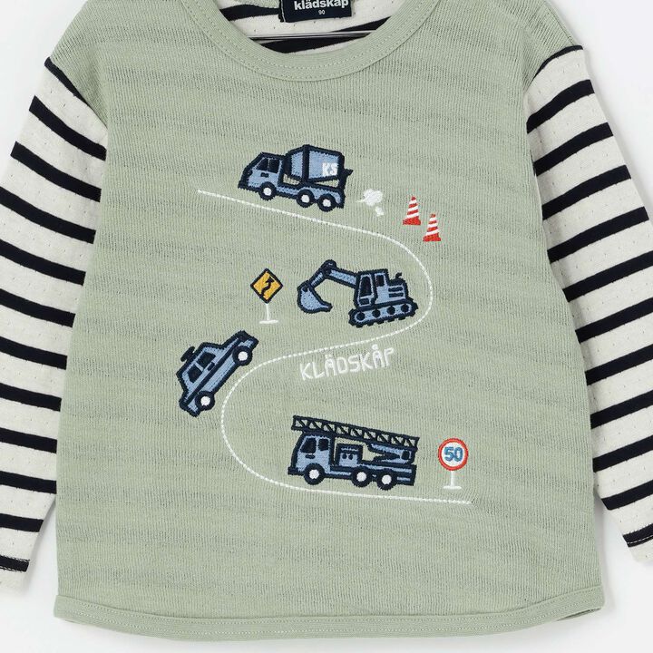 [Restock] Car Embroidery Long-Sleeve T-Shirt,Light khaki, medium image number 3