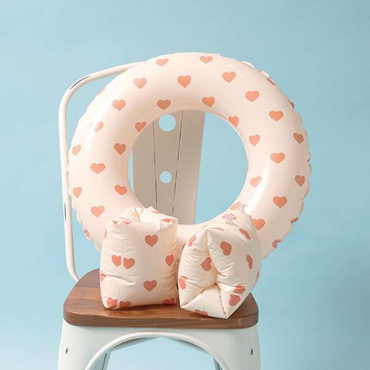 [SWIM] Heart Pattern Swim Ring & Arm Float Set,Light orange, large image number 1