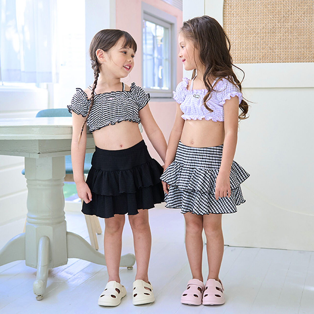 [SWIM] [UV Processing] Gingham Check Gathered Two-Piece Set,Black, large image number 22