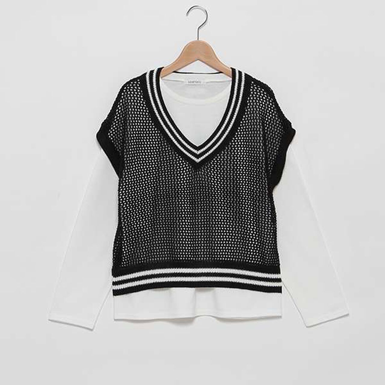 Mesh Knit Vest with Inner Lining,Black, large image number 6