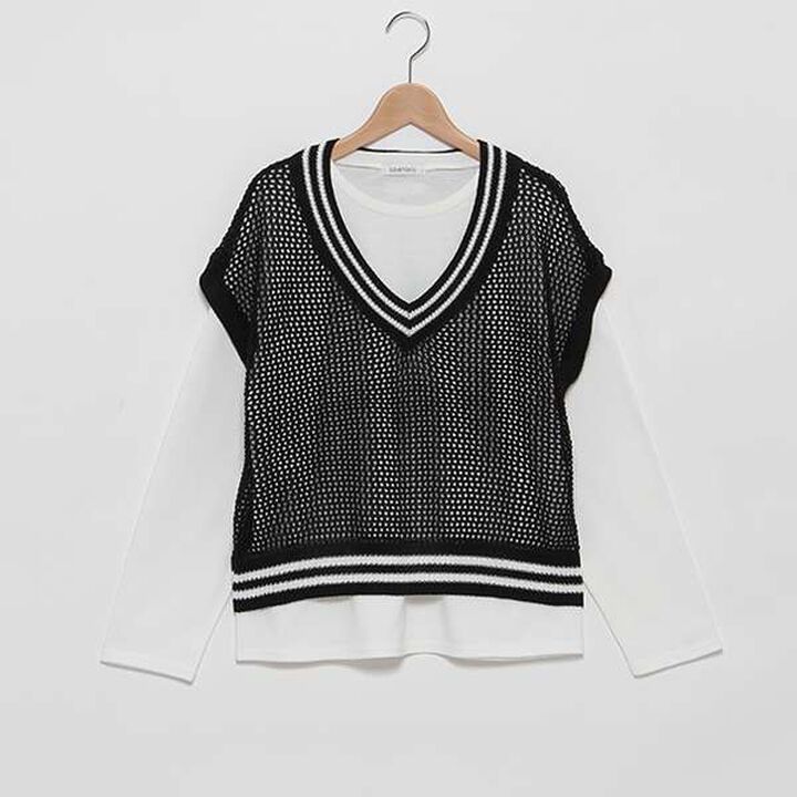 Mesh Knit Vest with Inner Lining,Black, medium image number 6