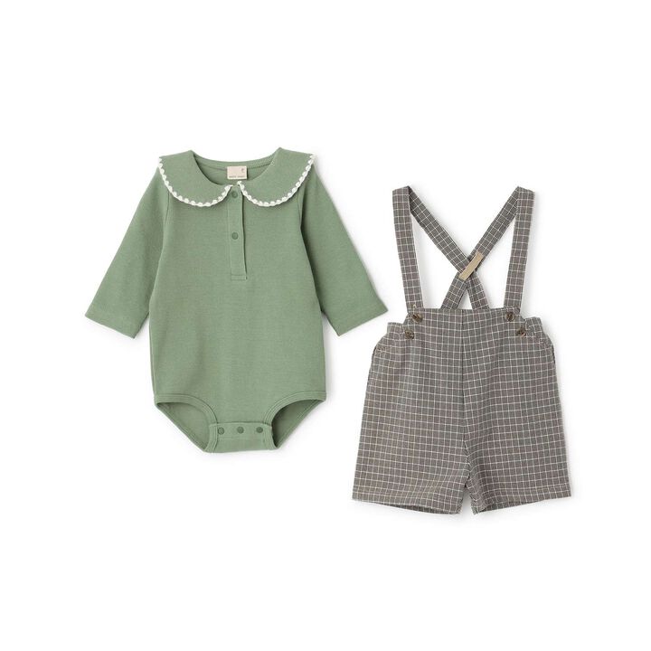 Collared Romper + Pants Set,Green, medium image number 2