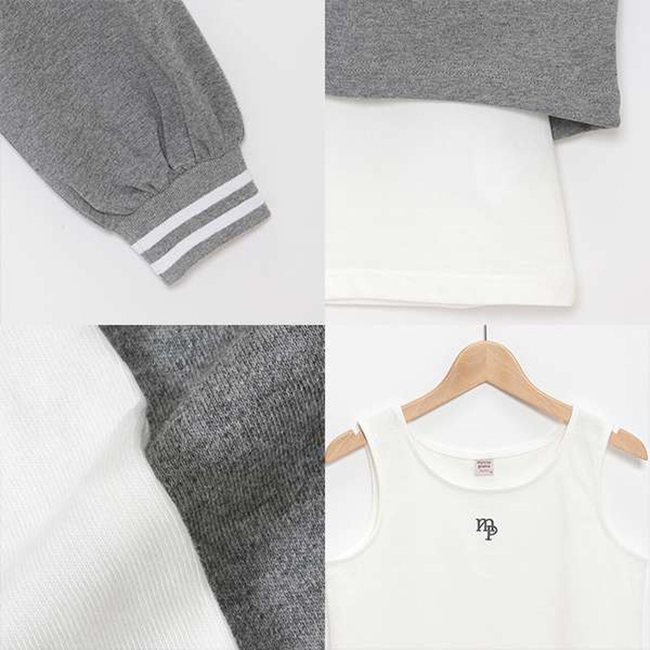 Short-Length Sailor Long-Sleeve Shirt & Tank Top Set,Sax blue, large image number 8