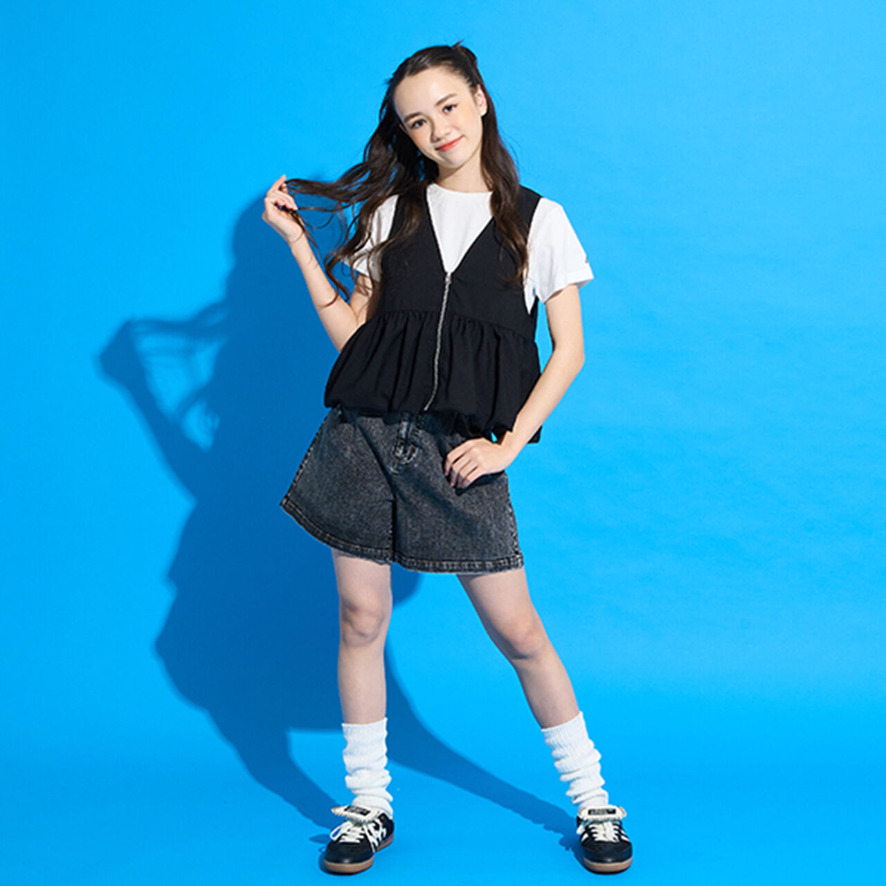 Knee-High Socks with Openwork Design and Stripes,Black, large image number 3