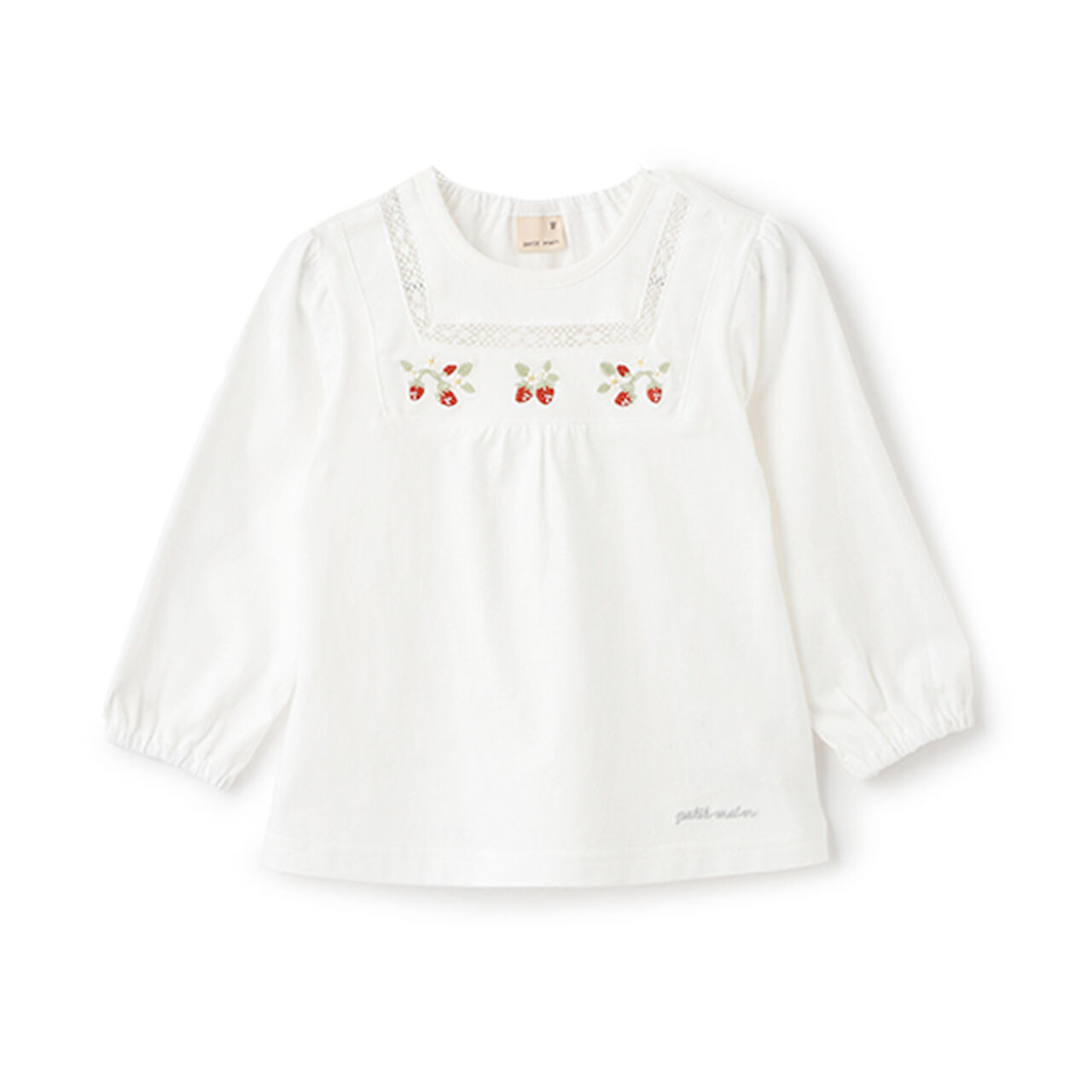 Strawberry Embroidery Long-Sleeve T-Shirt,Off white, large image number 0