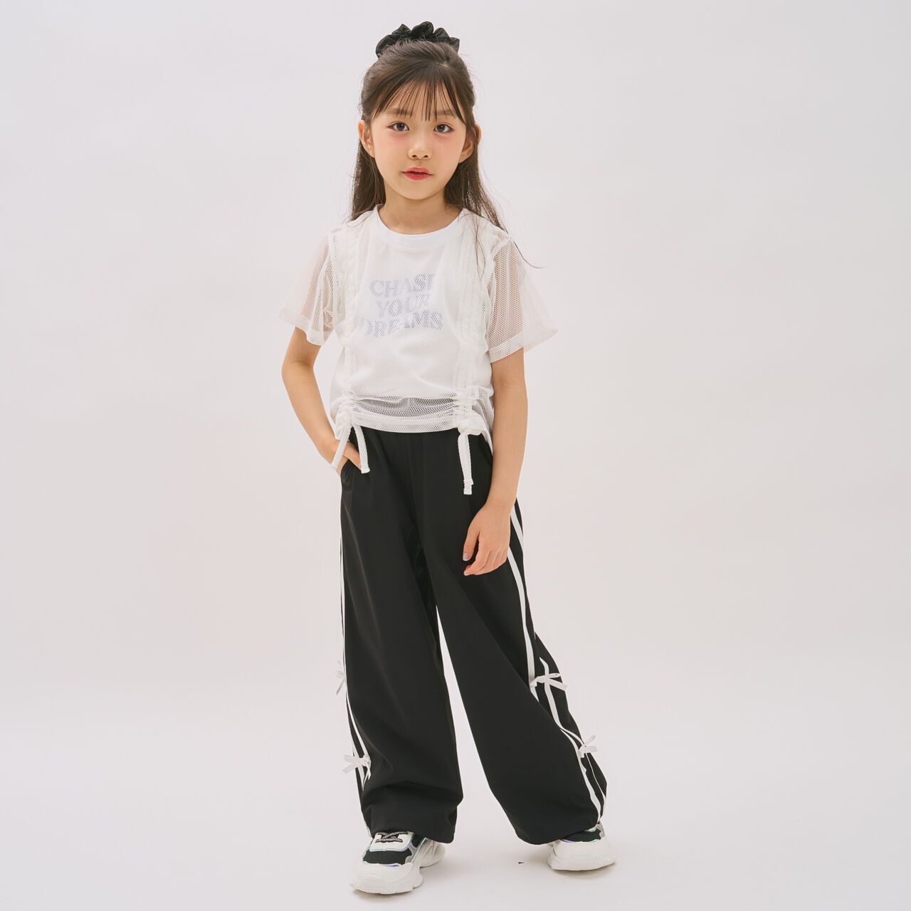 [Inner Lining Included] Mesh Drawstring Short Sleeve T-Shirt,Lavender, large image number 1