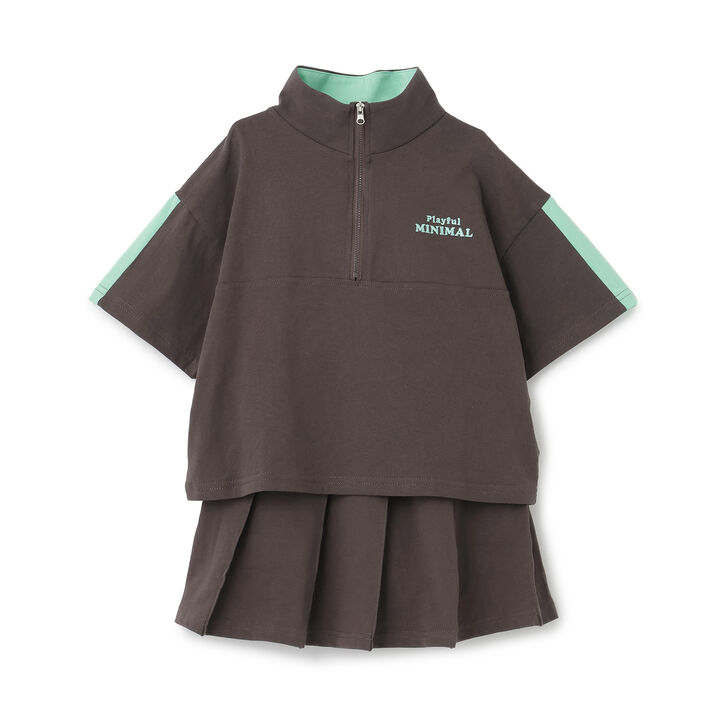 [100% Cotton] Half Zip Skirt-Shorts Outfit Set,Charcoal gray, medium image number 7