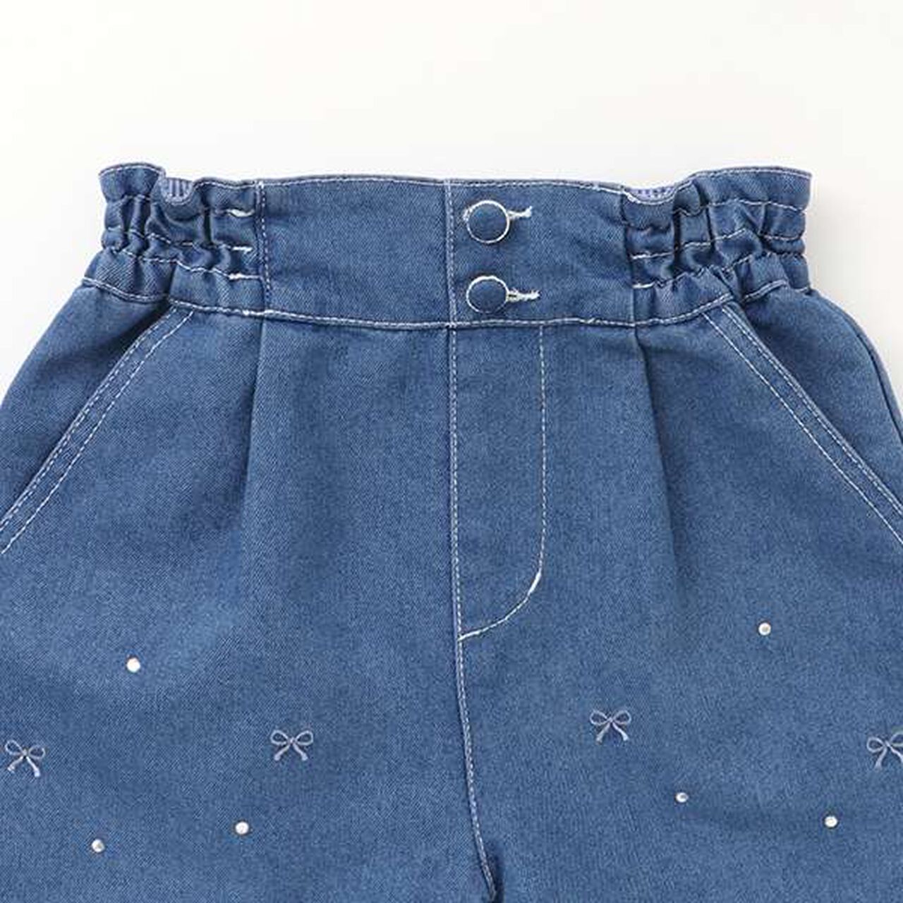 Ribbon Embroidery Rhinestone Shorts,Blue, large image number 5