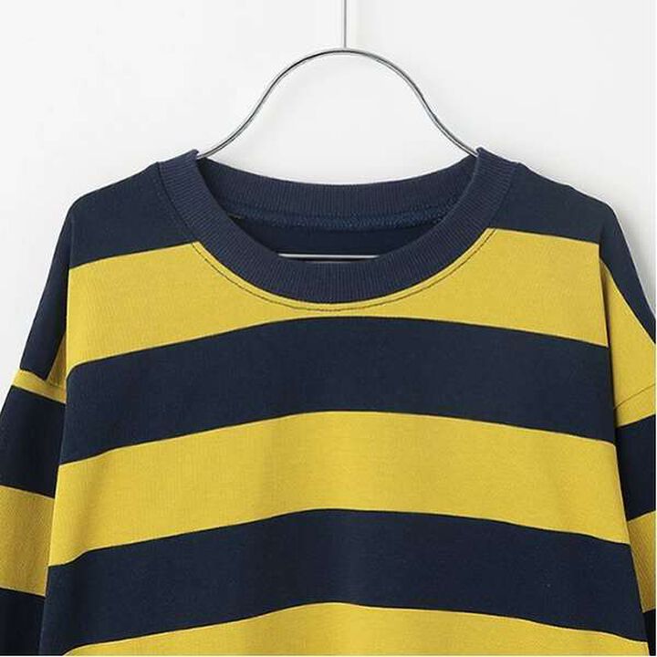 [365D.] Wide Stripe Pattern Long Sleeve T-Shirt with Ribbed Sleeves,Blue, medium image number 5
