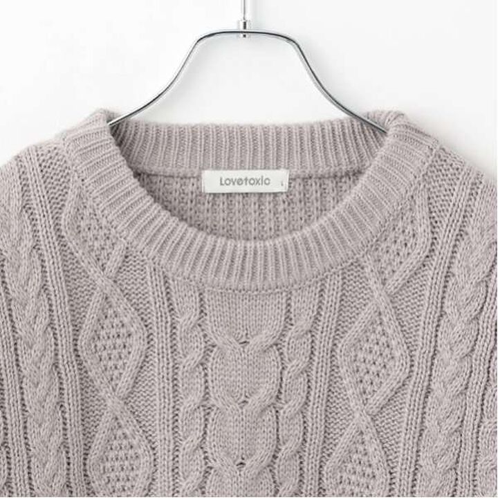 Cable Knit Pullover,Light green, medium image number 7