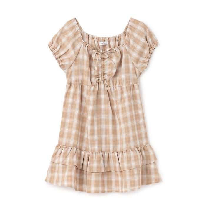 Gathered Checkered Tunic Dress,Orange, medium image number 7