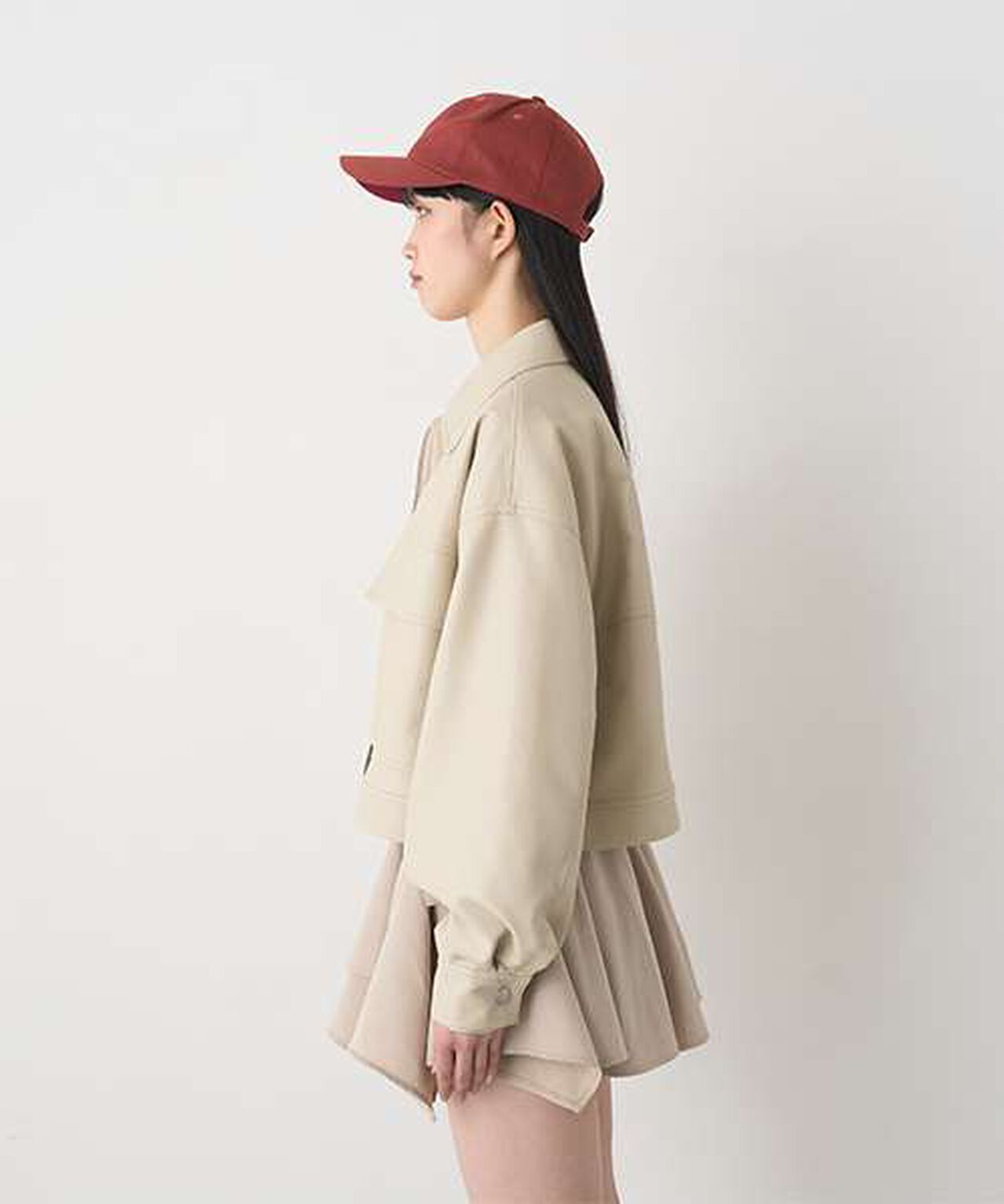 Compact Leather Jacket,Ivory, large image number 9