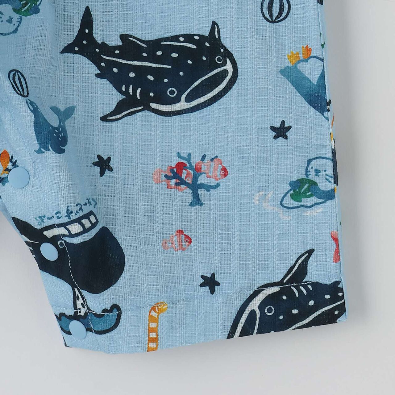 Aquarium Pattern Jinbei Romper,Turquoise, large image number 5