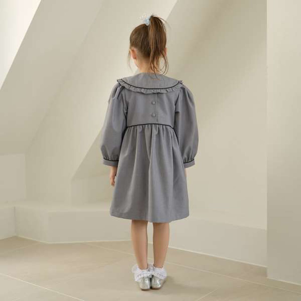 Removable Collar Occasion One-Piece Dress,Gray, large image number 8