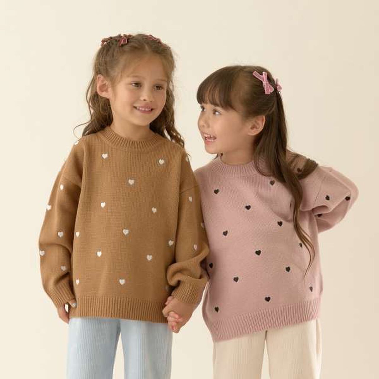 Heart & Flower Embroidered Sweater Set,Cream, large image number 4