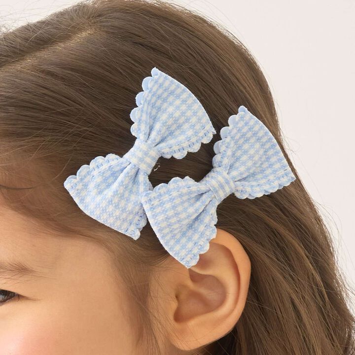 Scallop Gingham Check Ribbon Hair Clips (Set of 2),, medium