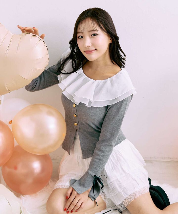 Frilled Off-Shoulder Pullover [Korean Fashion],, medium