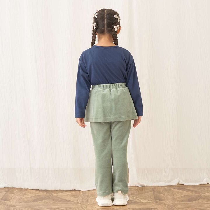 Plush Velour Coordinatable Setup Flared Pants with Skirt,Emerald green, medium image number 27