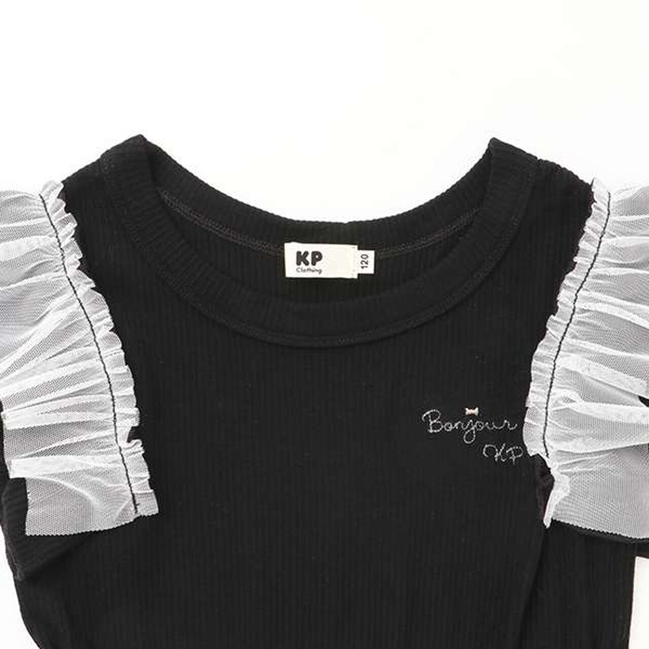 Check Docking Sleeve Frill One-Piece Dress,Black, large image number 2