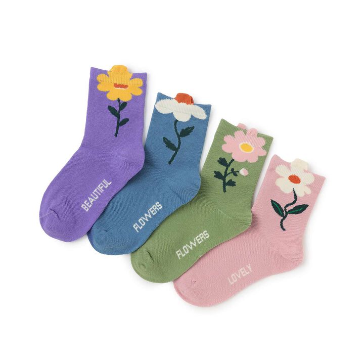 Puffy Flower Crew Socks [Kids] [Girls],Moderate blue, medium image number 1