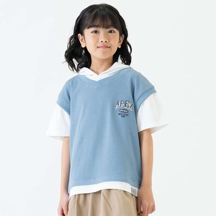 Layered Short-Sleeve Hoodie Vest,, medium