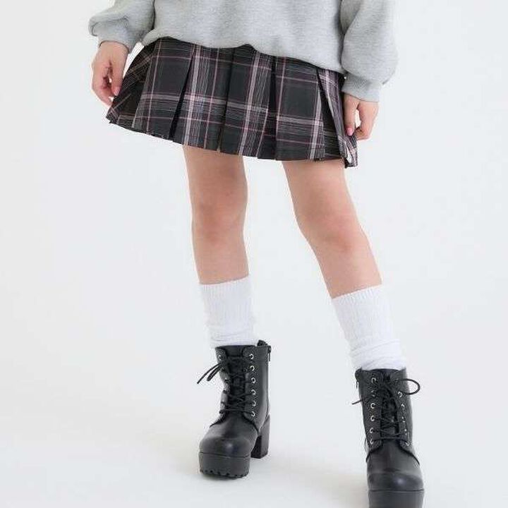 [Easy Care] Checkered Front Pleated Skirt,Black, medium image number 0