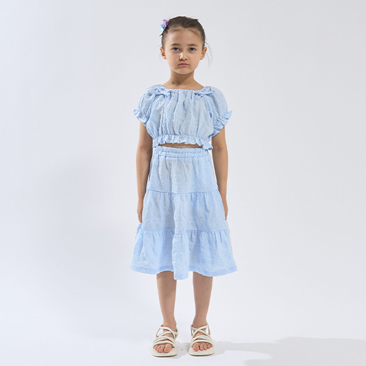 Front and Back Both OK! Blouse & Tiered Skirt Set,Light blue, large image number 1