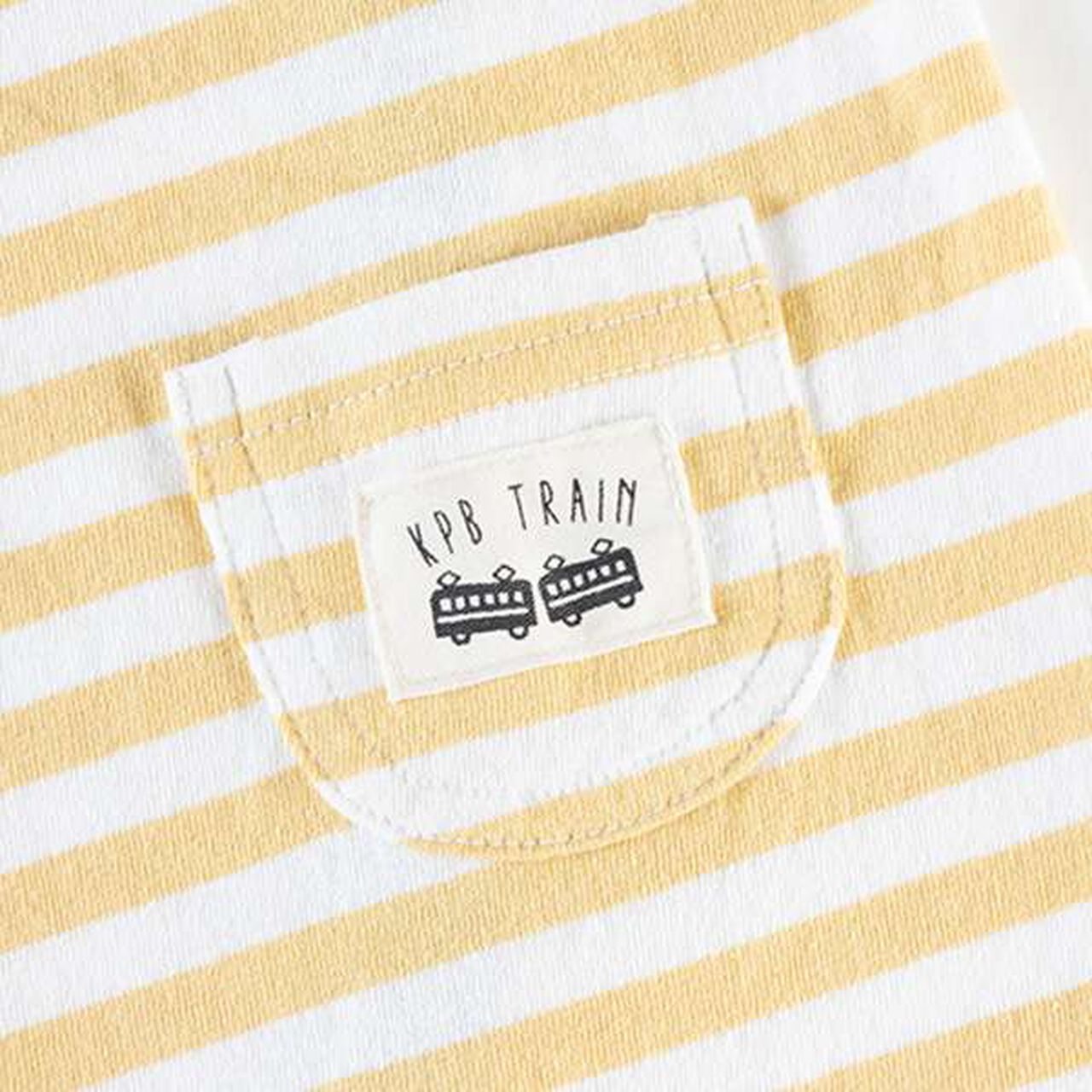 Stripe Pattern Train Motif Short All-in-One (Free 70-80 cm),Yellow, large image number 8