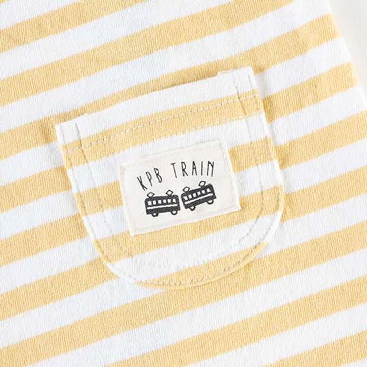 Stripe Pattern Train Motif Short All-in-One (Free 70-80 cm),Yellow, medium image number 8