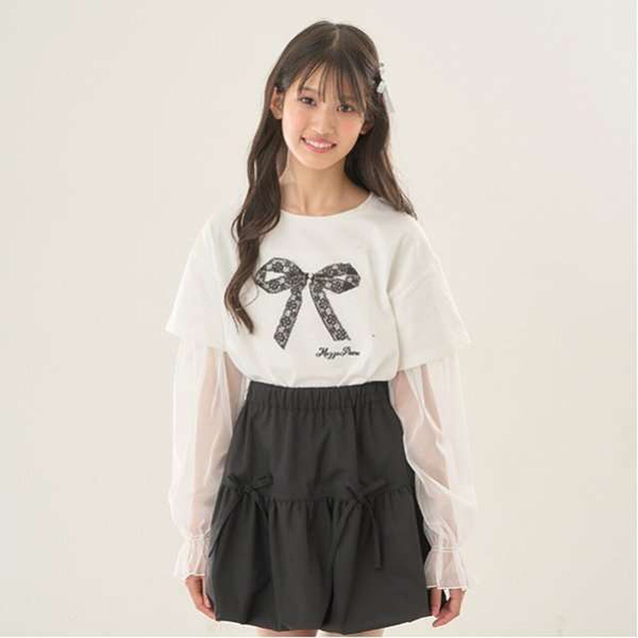 Tulle Layered Sleeve T-Shirt,Light pink, large image number 19