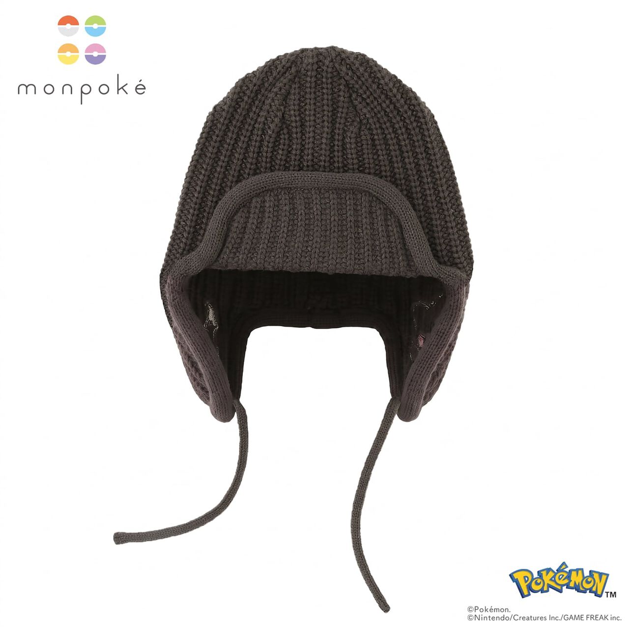 [Monpoke] Knit Beanie with Ear Flaps,Charcoal gray, large image number 0