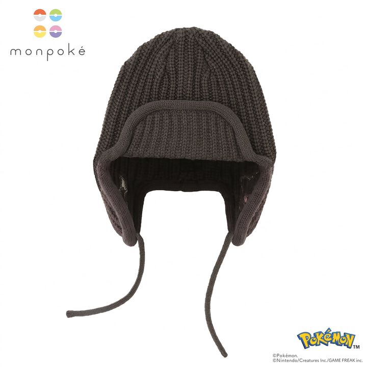 [Monpoke] Knit Beanie with Ear Flaps,Charcoal gray, medium image number 0