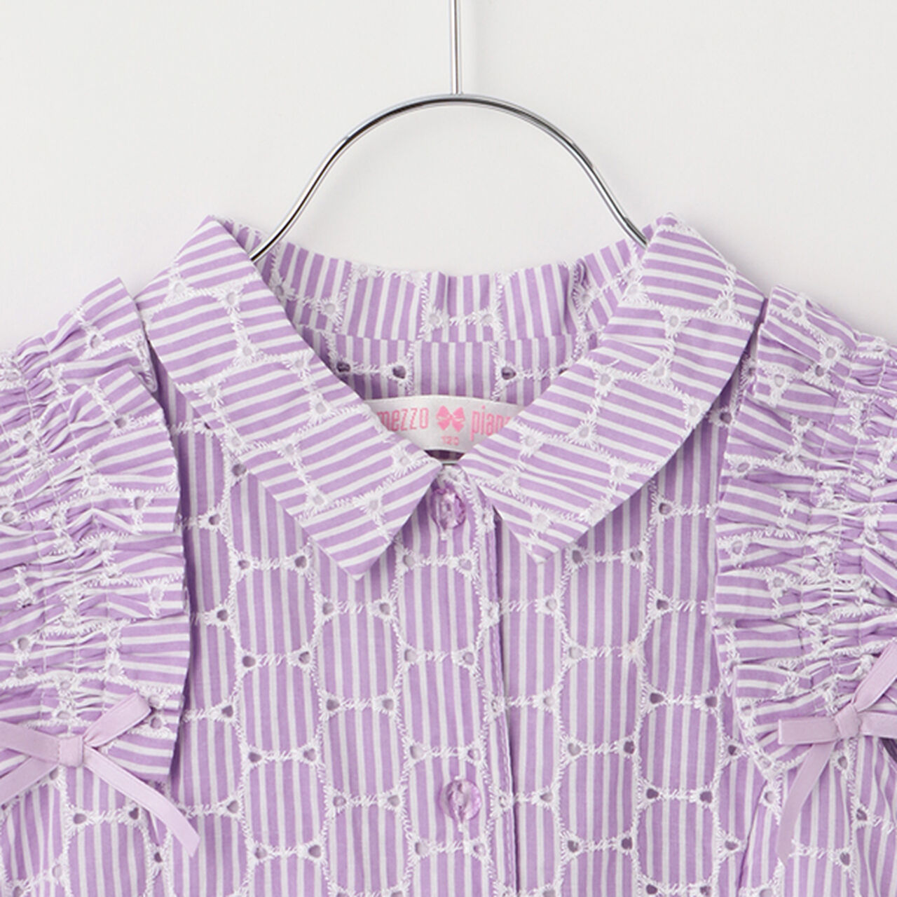 Frilled Sleeve Stripe Shirt Dress,Lavender, large image number 3