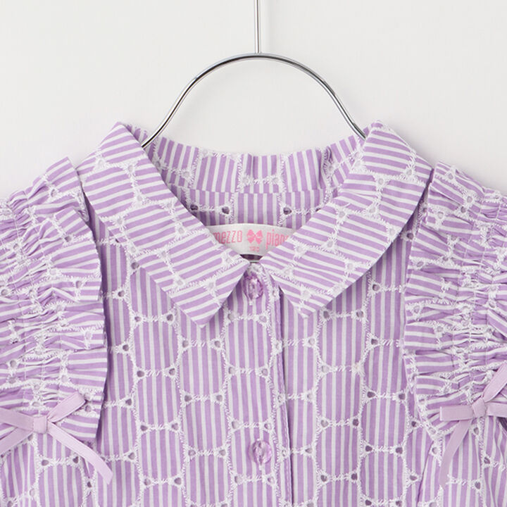 Frilled Sleeve Stripe Shirt Dress,Lavender, medium image number 3