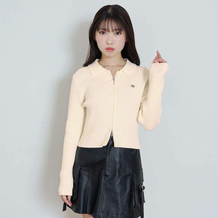 [LTXC] Washable Ribbed W Zipper Cardigan,Ivory, medium image number 2