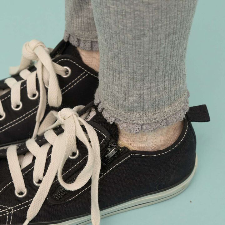 Lace Hem Frill 3/4 Leggings,Top gray, medium image number 15