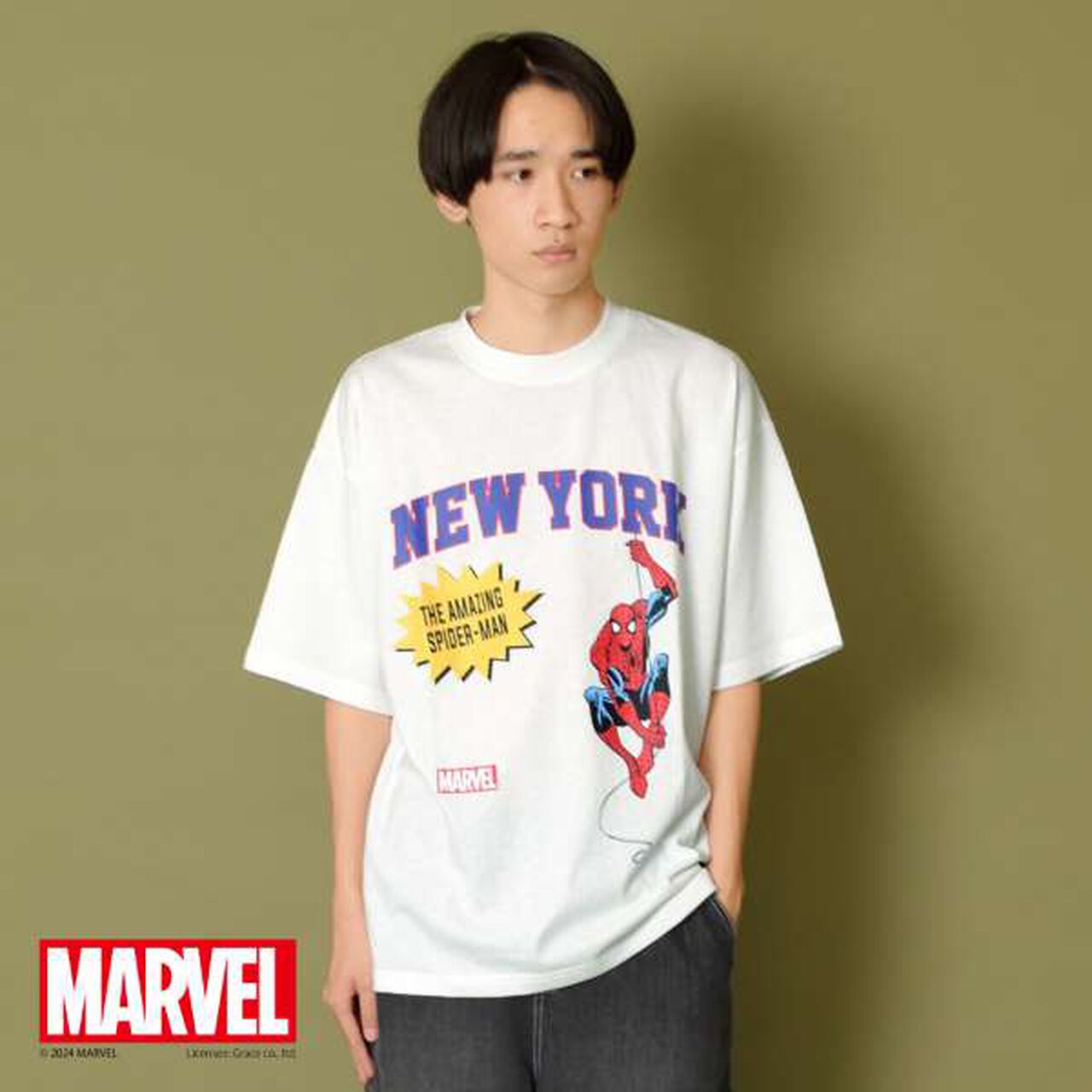 [Adult Size Available] [MARVEL] Spider-Man College Logo Big T-Shirt,White, large image number 0