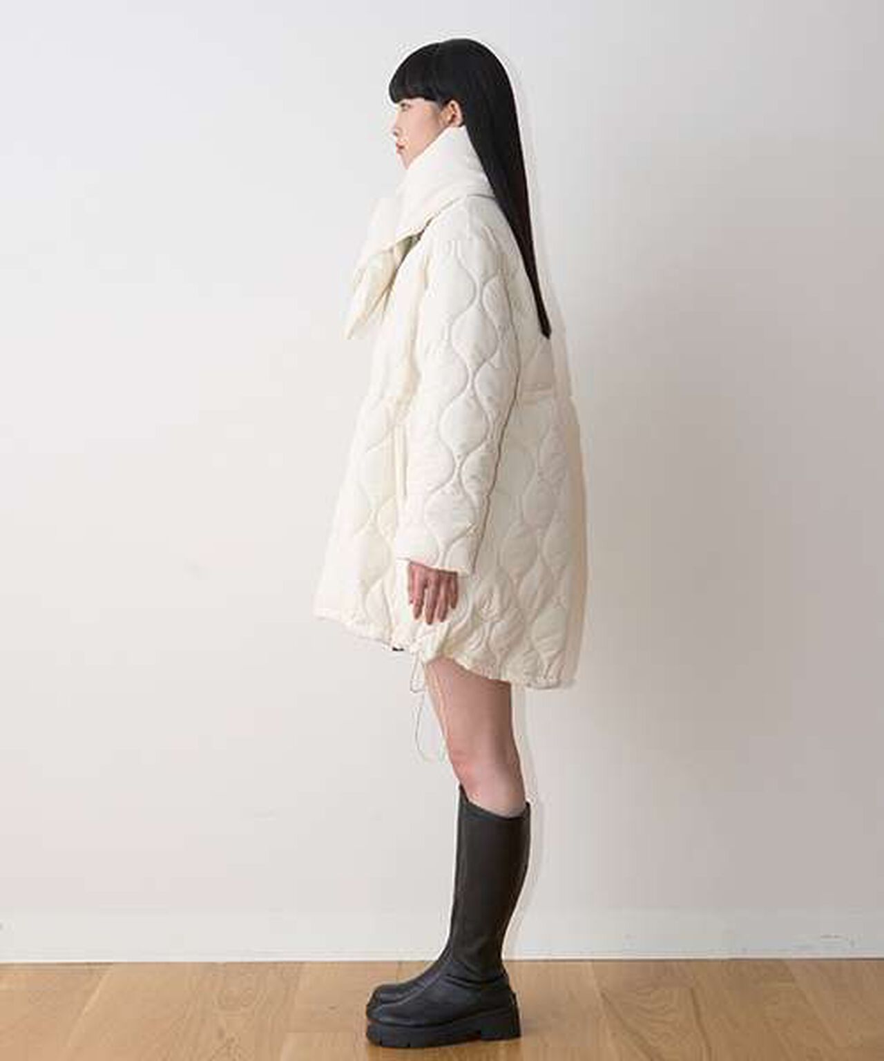 Quilted Bomber Jacket with Scarf,Ivory, large image number 8